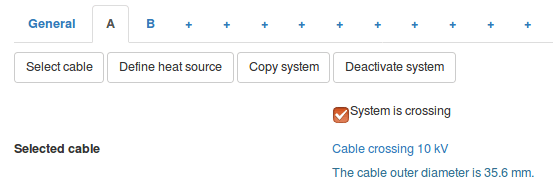 Select the crossing system(s) in the system tab(s)