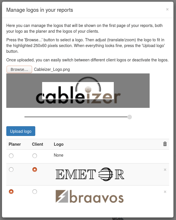 Manage planner and client logos