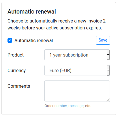 Automatics subscription renewal
