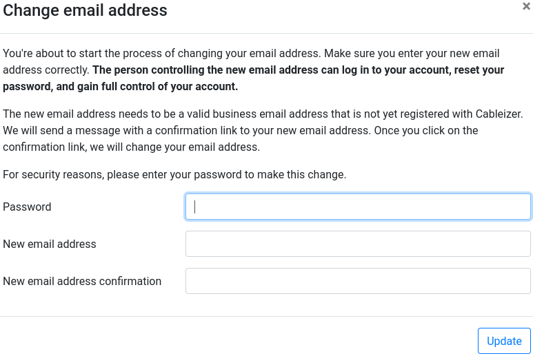 Email address change modal